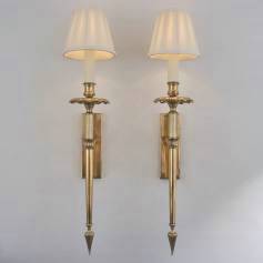Pair torchiere wall lights sconces, Neoclassical, brass, 1950`s ca, French